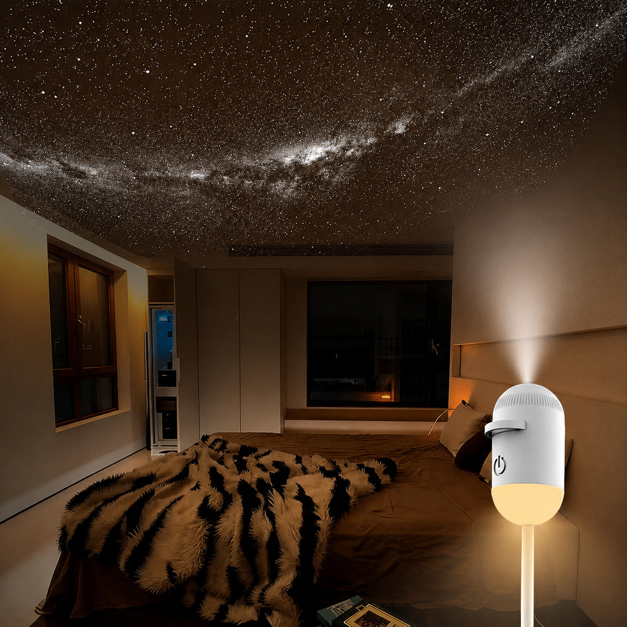 Moon projection in a bedroom